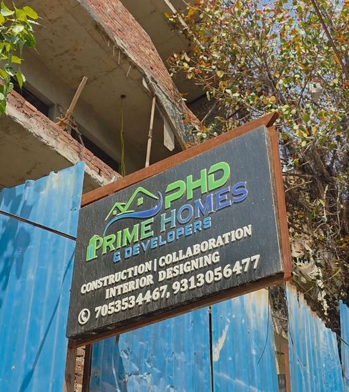 Live Prime Homes construction site with company board, West Delhi